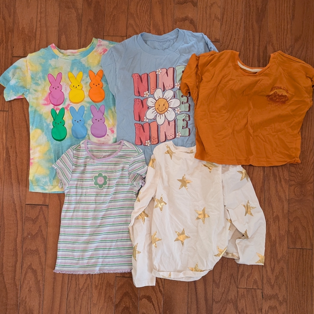Girls Tee Shirt Bundle Pastel Striped Ribbed Tee - Multicolor Stripes Size 7/M